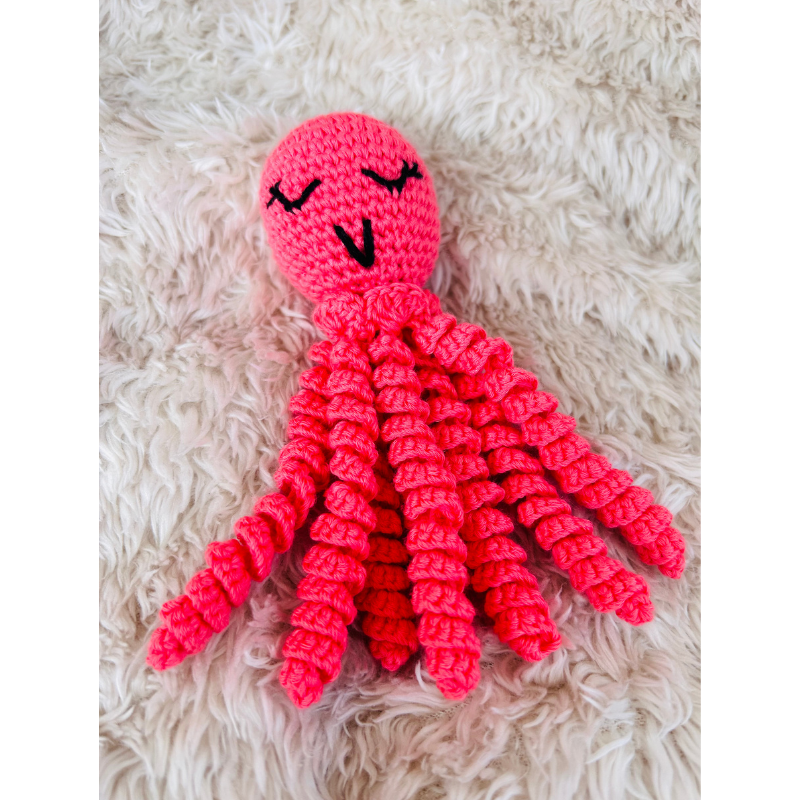 Doudou Pieuvre Rose Corail en Coton Petit modèle – Modèle Unique et Personnalisé