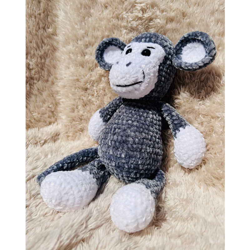 Doudou Singe Gris en Velours – Modèle Unique et Personnalisé