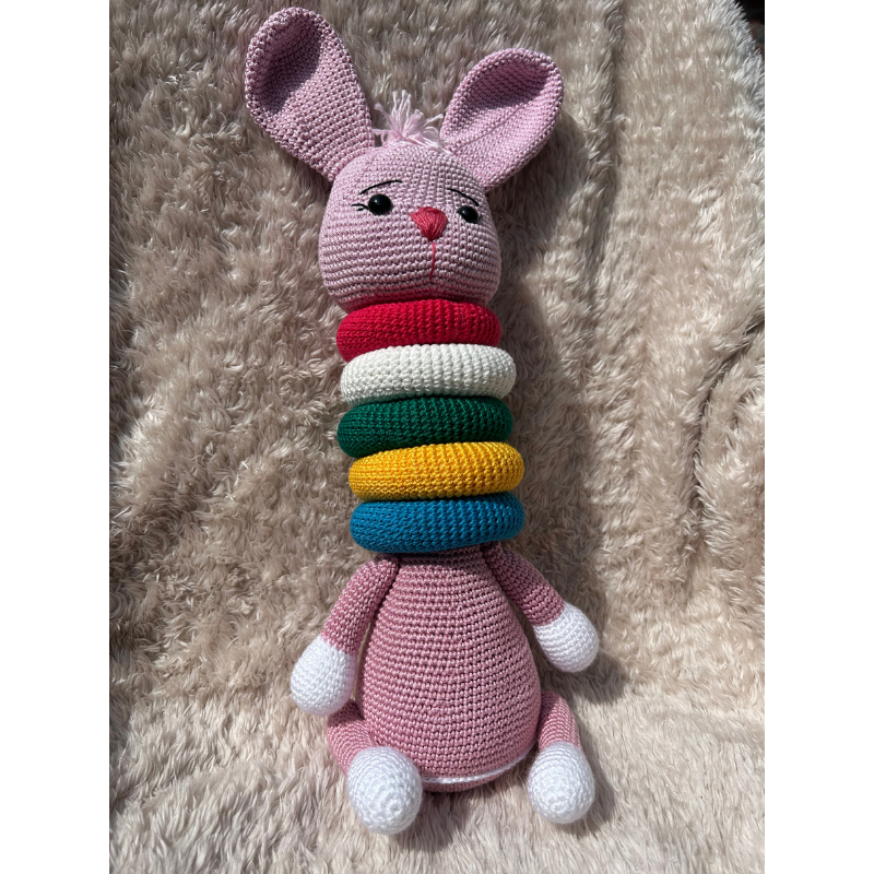 Jeu Doudou Lapin Modulable avec Anneaux en Coton – Modèle Unique et Personnalisé