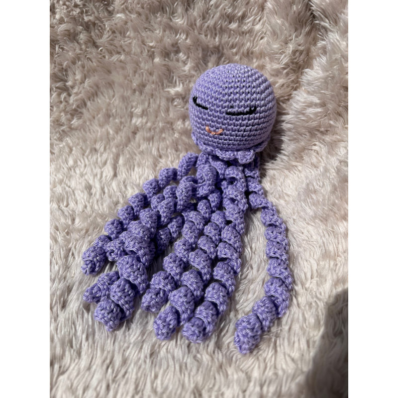 Doudou Pieuvre Violette en Coton – Modèle Unique et Personnalisé