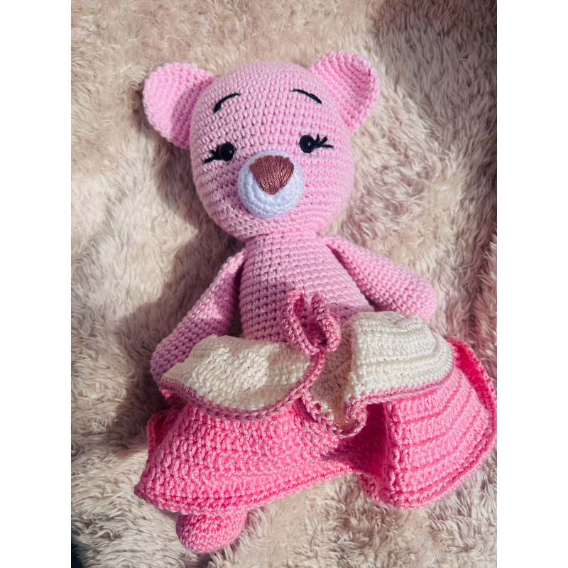 Doudou Ours Rose en Coton – Modèle Unique et Personnalisé