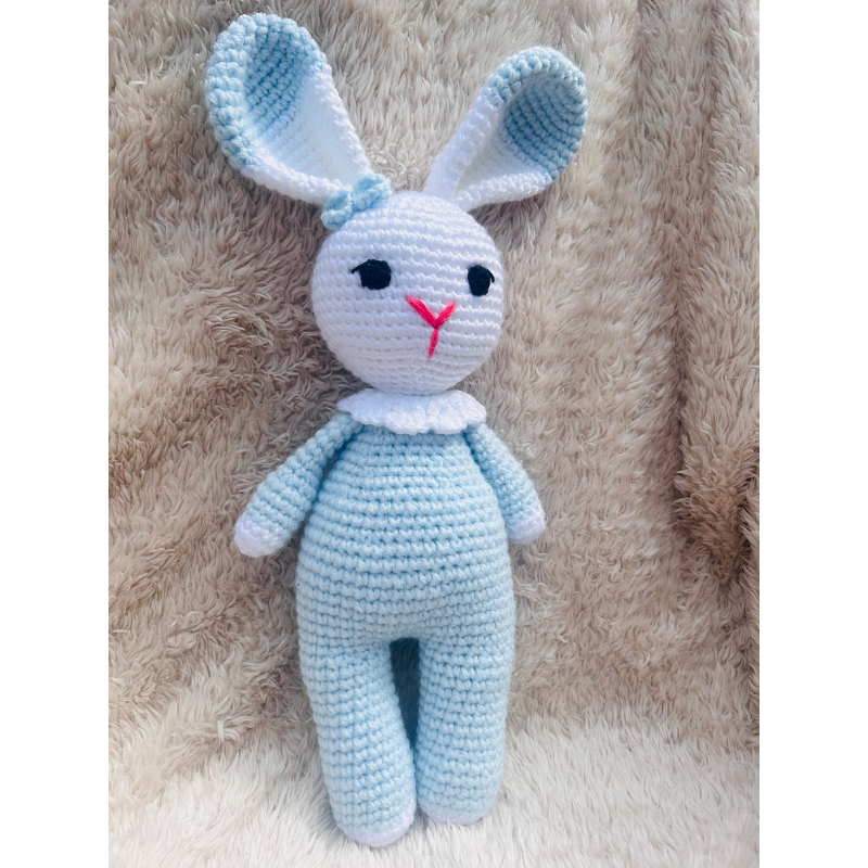 Doudou Lapin Bleu en Coton – Modèle Unique et Personnalisé