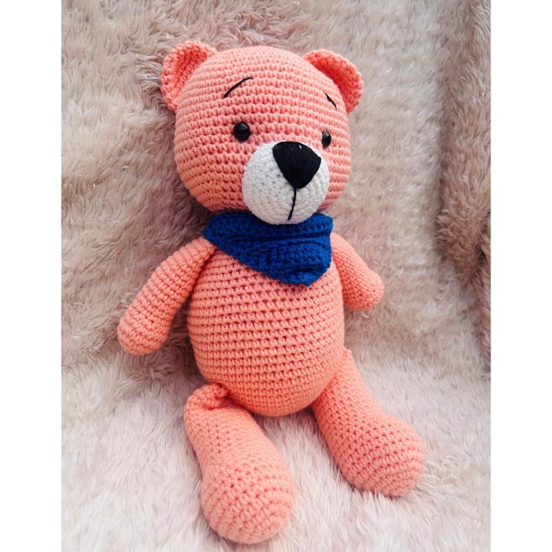 Doudou Ours couleur abricot en Coton – Modèle Unique et Personnalisé