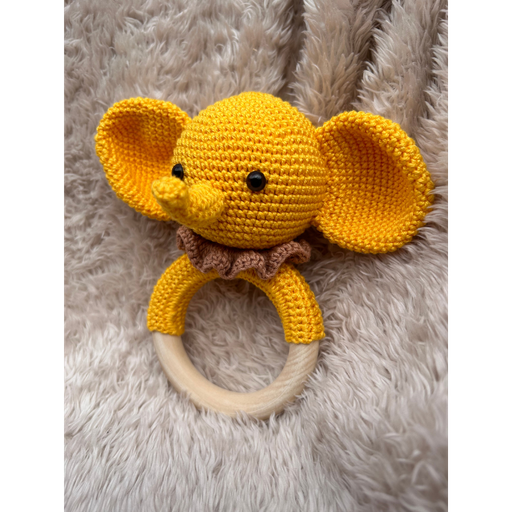 Hochet Éléphant Jaune en Coton – Modèle Unique et Personnalisé