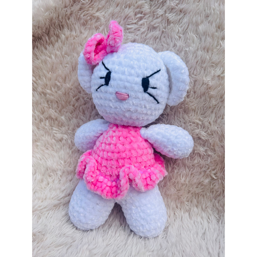 Doudou Chat Blanc et Rose en Coton Velours – Modèle Unique et Personnalisé