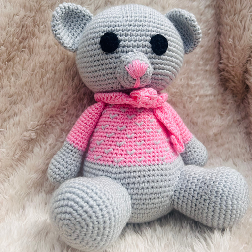 Doudou Souris Assise Grise et Rose en Coton – Modèle Unique et Personnalisé